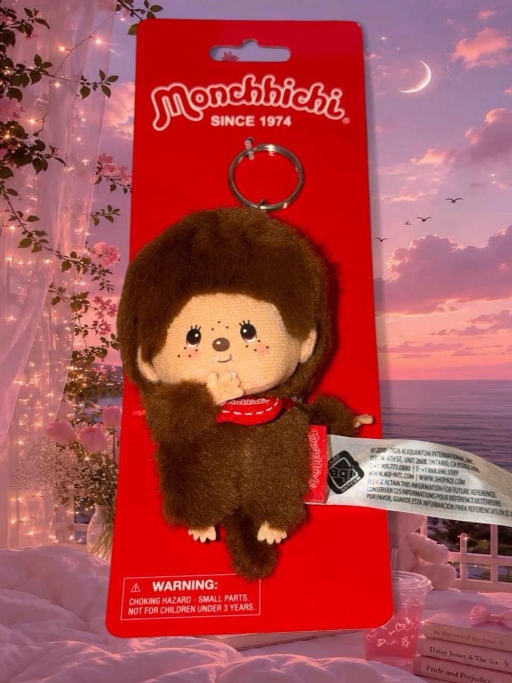 Monchhichi Brown Plush Keychain with Bandana